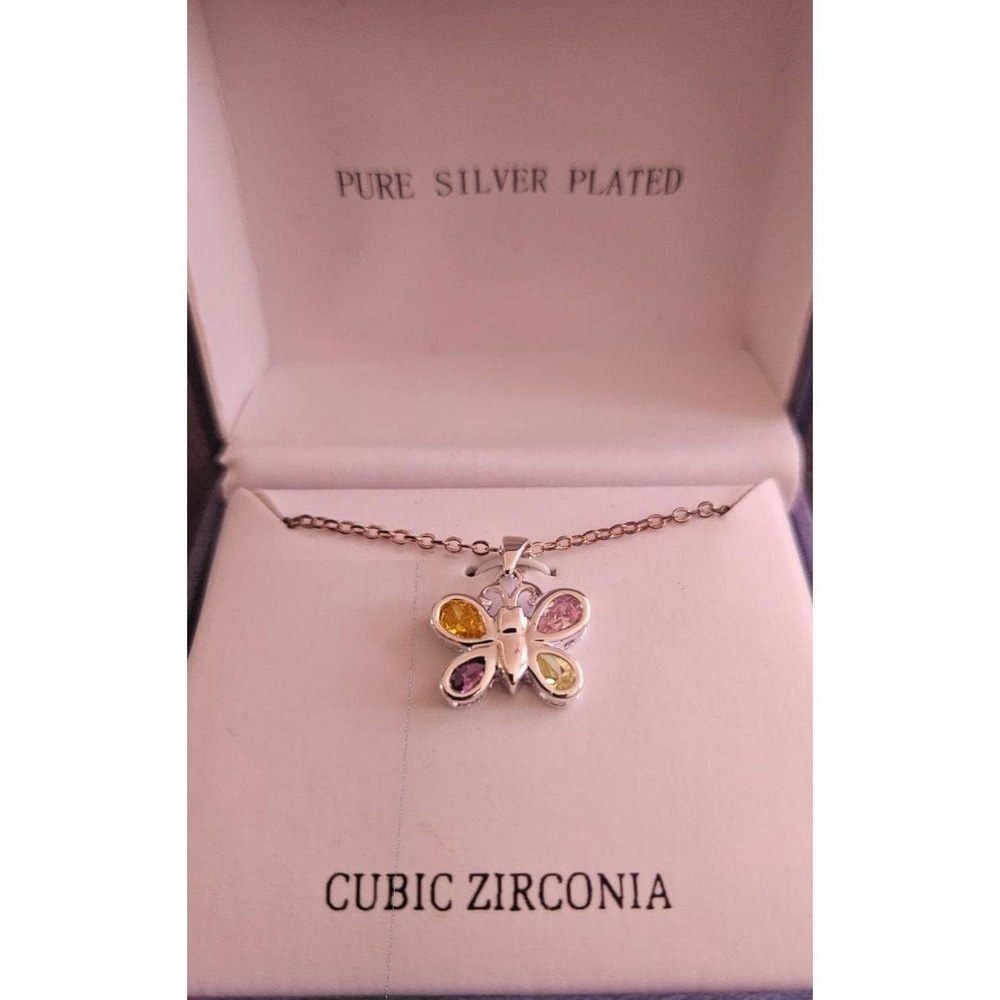 New Y2K Butterfly Necklace Multi-Color CZ Pure Silver Plated in Gift Box